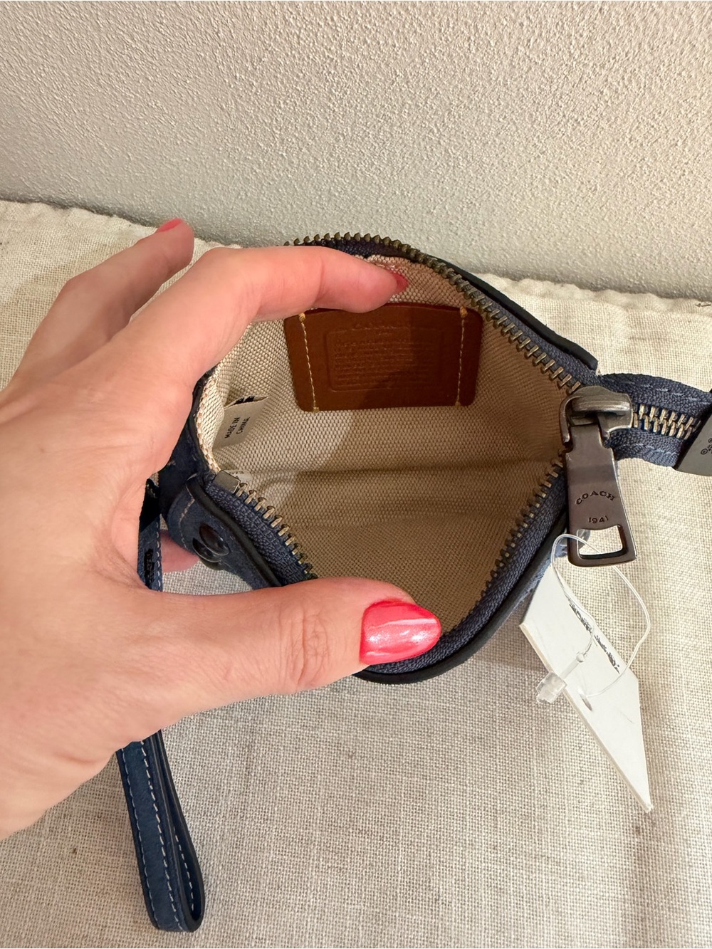 Coach Western Rivets Blue Suede Studded Wristlet Coin Pouch NWT - Picture 8 of 9